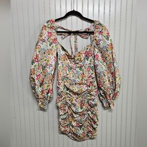 Floral Long Sleeve Dress with Ruched Design